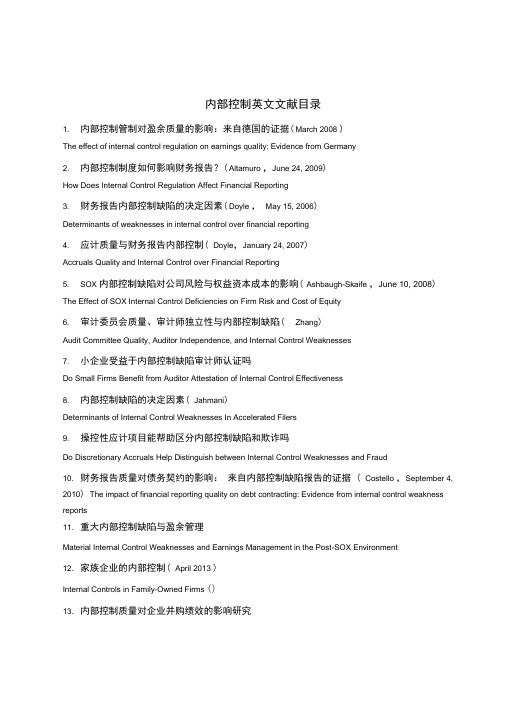 (完整版)内部控制英文文献目录