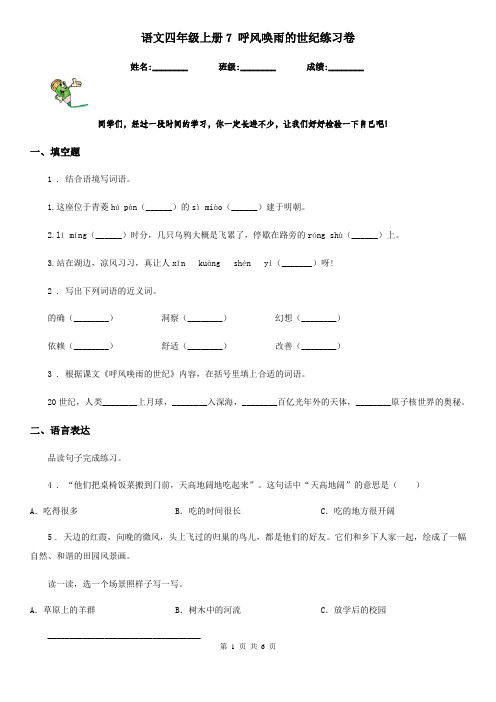 语文四年级上册7 呼风唤雨的世纪练习卷