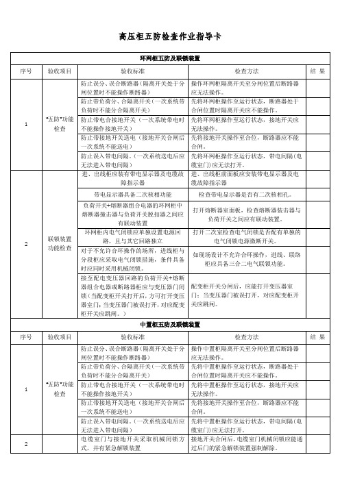 高压柜五防检查作业指导卡