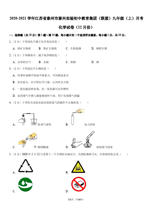 2020-2021学年江苏省泰州市泰兴实验初中教育集团九年级(上)月考化学试卷(12月份)