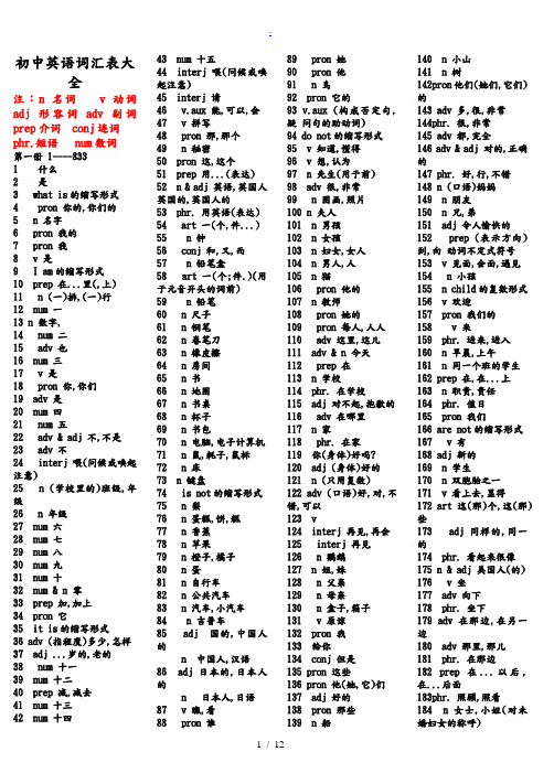 初中英语单词表默写版