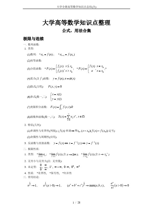 大学全册高等数学知识点总结(全)