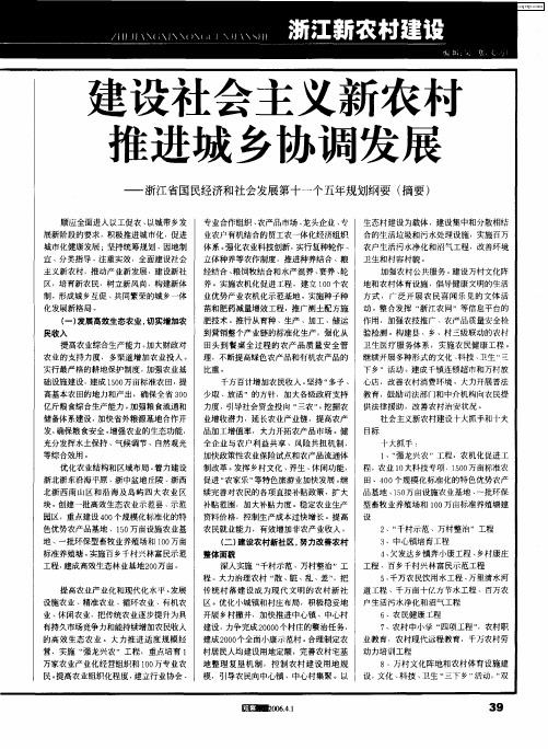 建设社会主义新农村 推进城乡协调发展——浙江省国民经济和社会发展第十一个五年规划纲要(摘要)