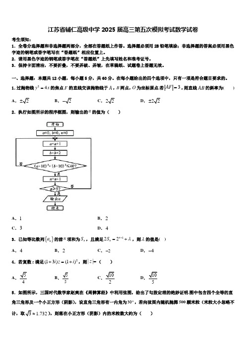 江苏省辅仁高级中学2025届高三第五次模拟考试数学试卷含解析