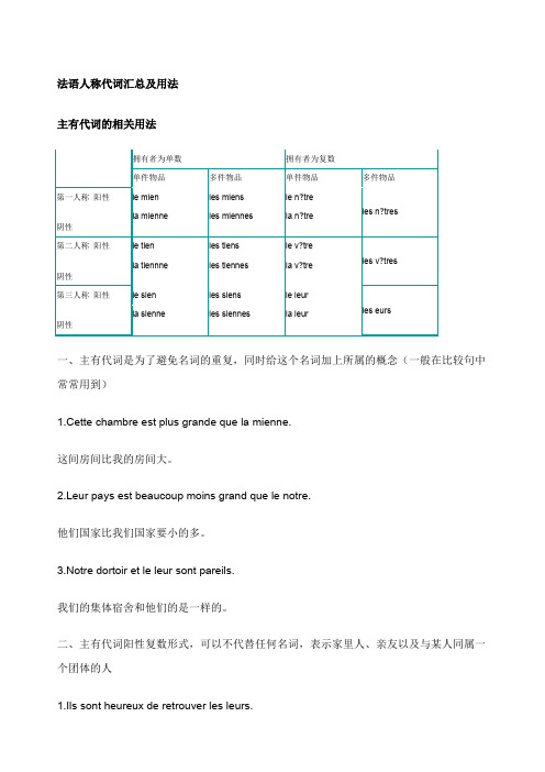 法语人称代词汇总及用法