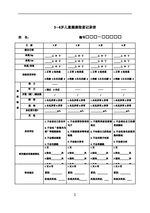 3-6岁儿童健康体检表