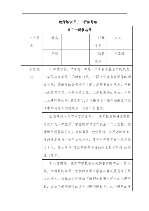 教师培训五三一研修总结