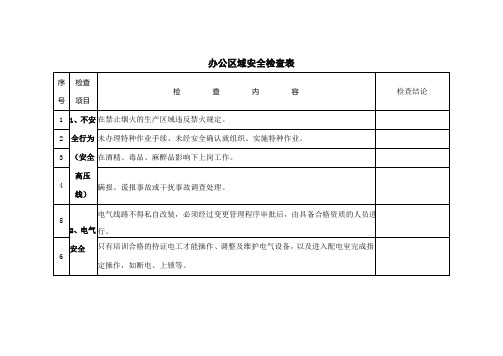 办公区域安全检查表