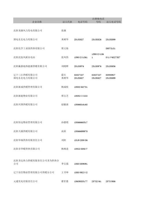 沈阳2011电力,热力生产供应业名录Book1