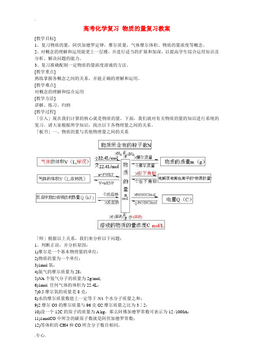 高考化学复习 物质的量复习教案