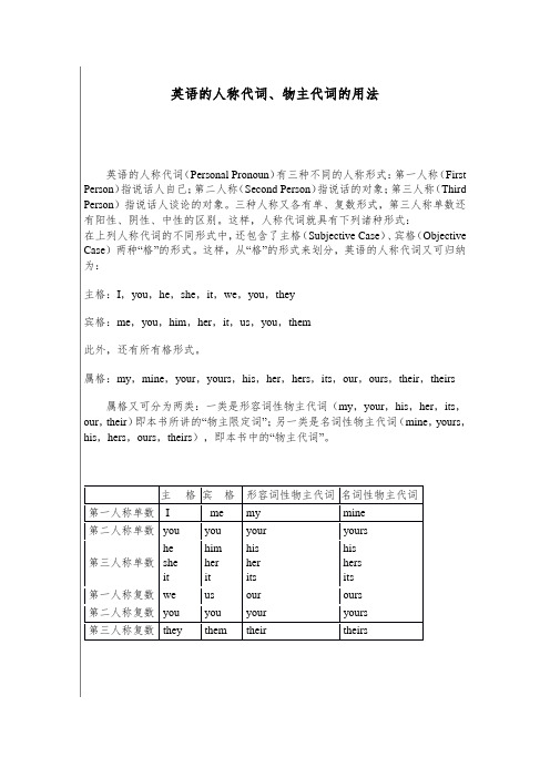 英语的人称代词、物主代词的用法