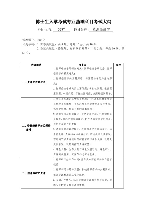 《资源经济学》考试大纲