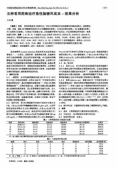 五种常用药物治疗急性脑梗死成本-效果分析