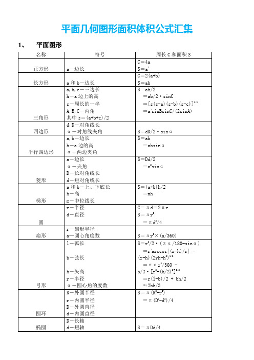 (完整word版)平面几何图形面积体积公式汇集(word文档良心出品)