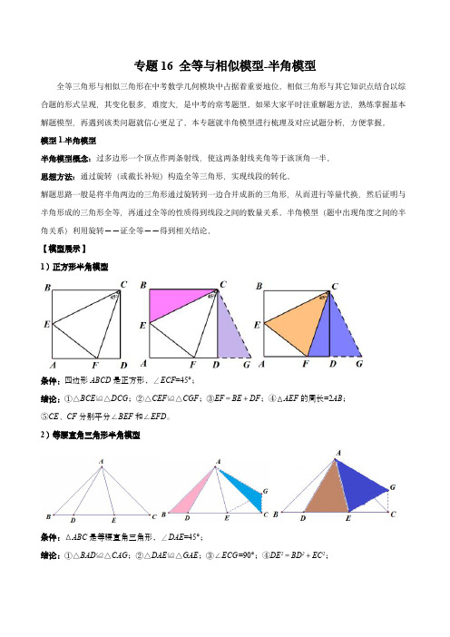 2024年中考数学几何模型归纳(全国通用)16 全等与相似模型-半角模型(学生版)