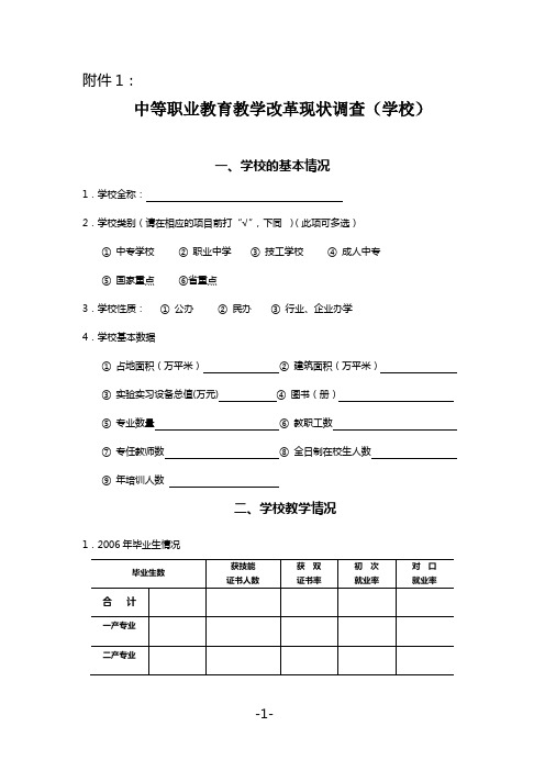 中等职业教育教学改革现状调查(学校)