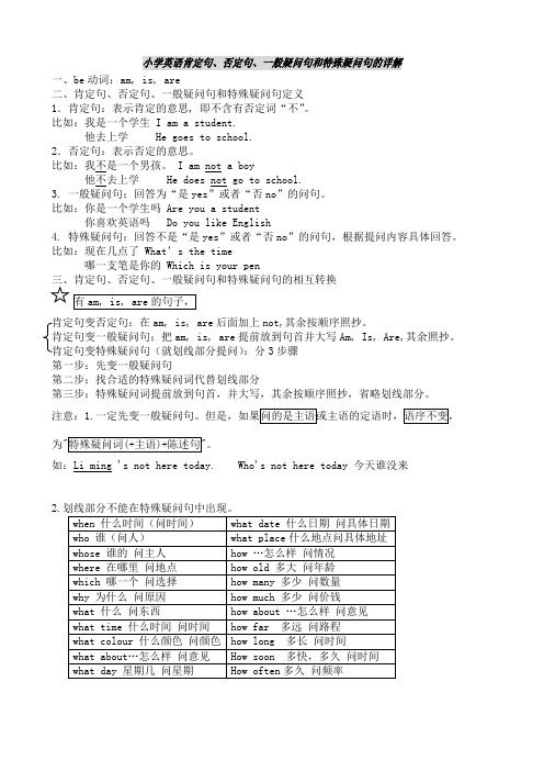 小学英语肯定句、否定句、一般疑问句和特殊疑问句的介绍