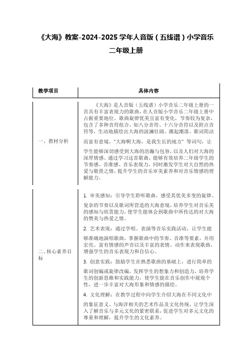 《大海》教案-2024-2025学年人音版(五线谱)小学音乐二年级上册