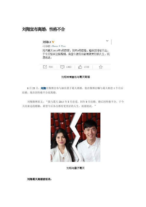 刘翔宣布离婚:性格不合
