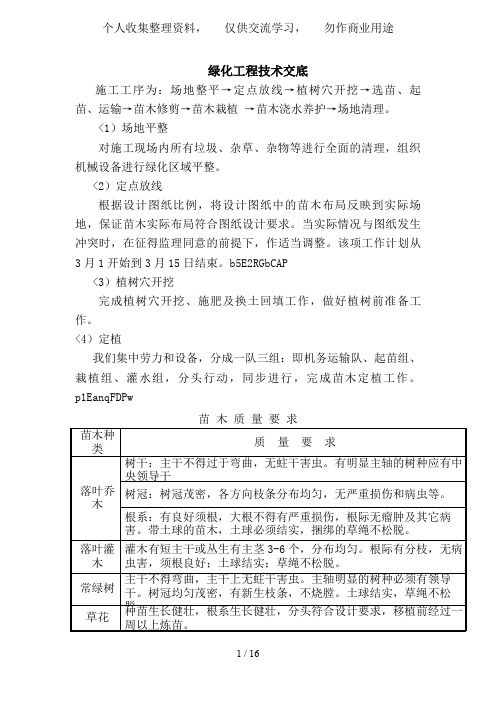 绿化工程技术交底
