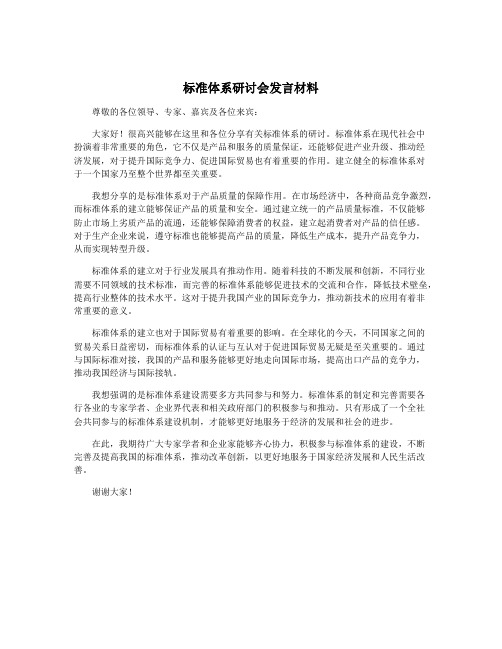 标准体系研讨会发言材料