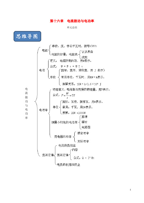 义务教育九年级物理全册第16章电流做功与电功率单元总结含解析新版沪科版