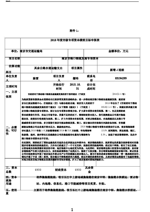 市级专项资金绩效目标申报表()