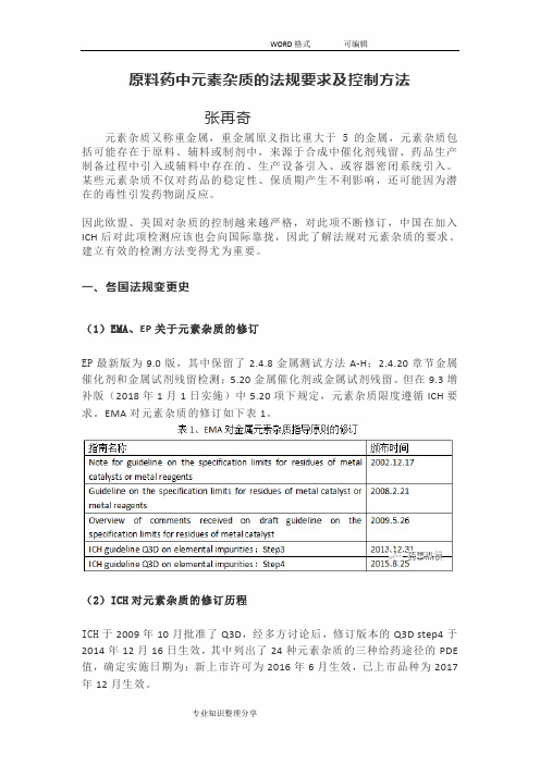 食品药品原料中元素杂质的法规要求与控制方法