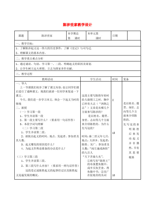 山东省滨州市九年级语文上册《第21课 陈涉世家》教学设计(2)