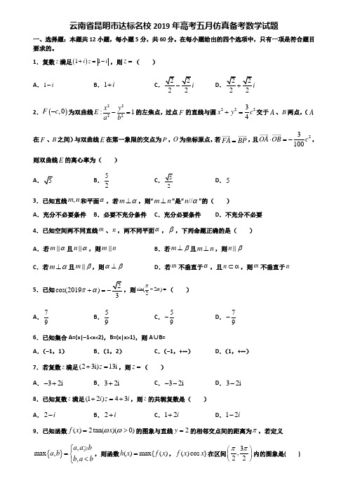 云南省昆明市达标名校2019年高考五月仿真备考数学试题含解析