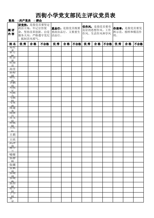 西街小学党支部民主评议党员表