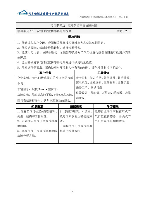 《节气门位置传感器电路检修》学习手册.