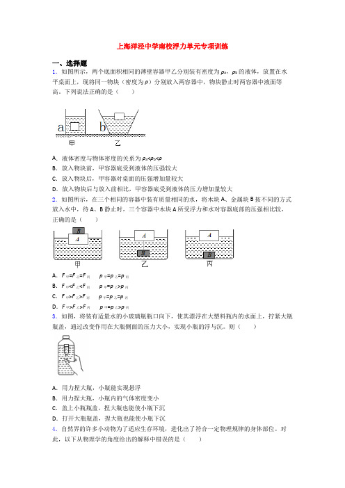 上海洋泾中学南校浮力单元专项训练