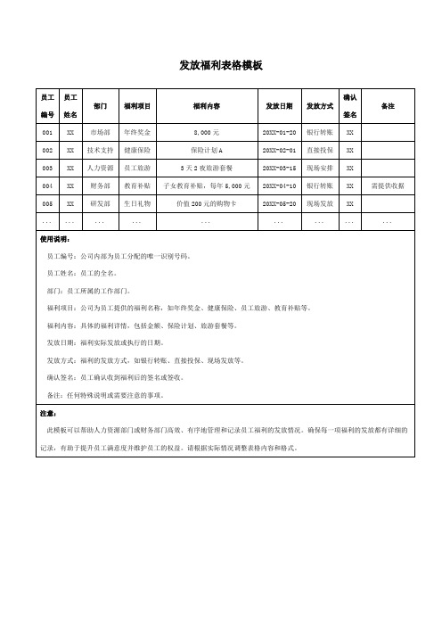 发放福利表格模板