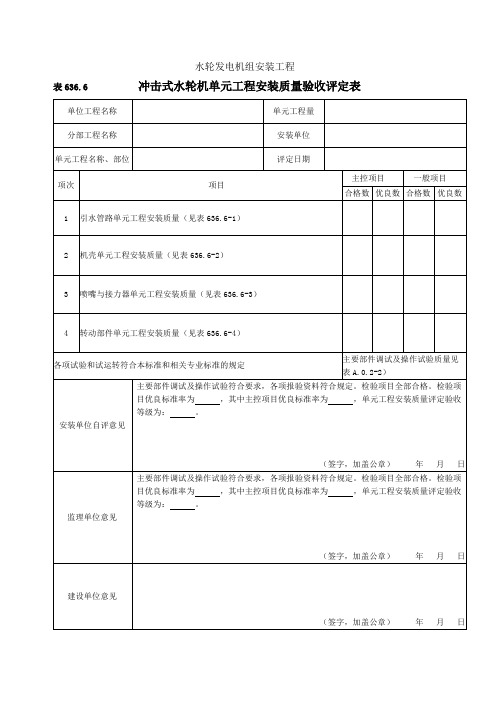 3表636.6 冲击式水轮机单元工程安装质量验收评定表