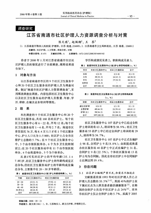 江苏省南通市社区护理人力资源调查分析与对策