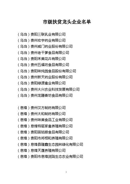 市级扶贫龙头企业名单