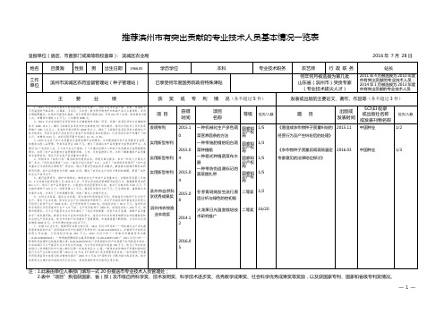 推荐滨州有突出贡献的专业技术人员基本情况一览表