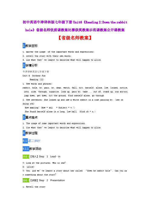 初中英语牛津Unit6《Reading 2Down the rabbit hole》省级名师优质课教案比赛获奖教案示范课教案公开课教案