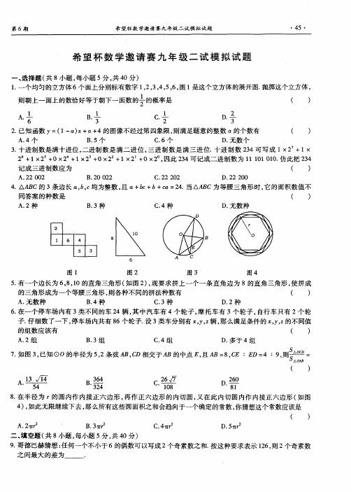 希望杯数学邀请赛九年级二试模拟试题