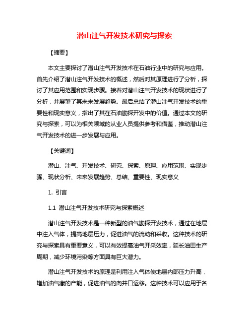 潜山注气开发技术研究与探索