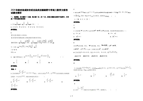 2020年陕西省咸阳市武功县武功镇绿野中学高三数学文联考试题含解析