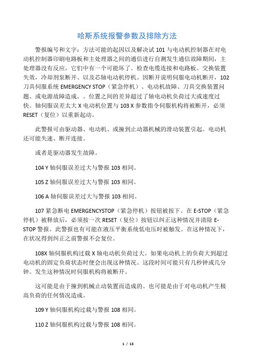 哈斯系统报警参数及排除方法