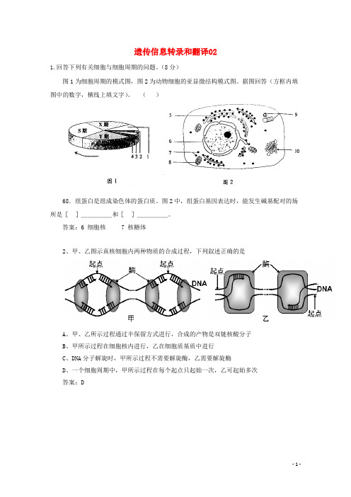 广东省天河区高考生物一轮复习 专项检测试题97 遗传信