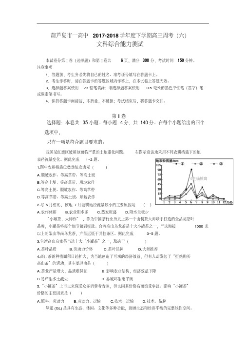 辽宁省葫芦岛一中2018届高三下学期周考(六)文综试卷