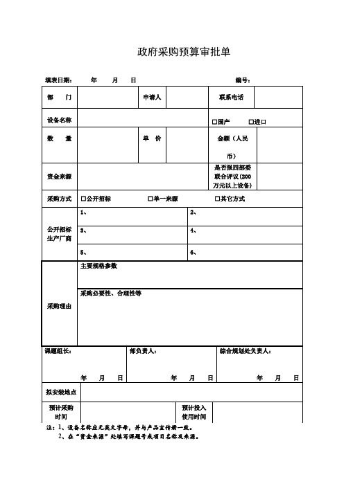 政府采购预算审批单【模板】