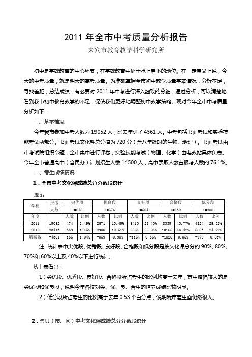 2011年全市中考质量分析报告(1)