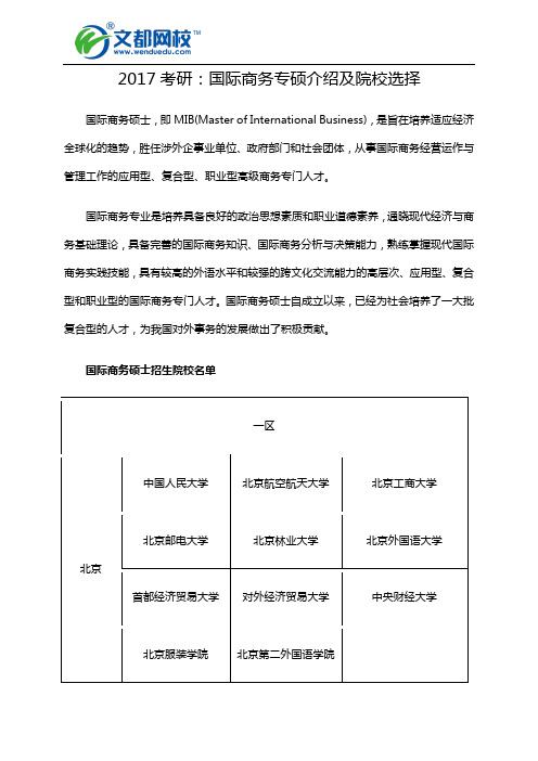 2017考研：国际商务专硕介绍及院校选择