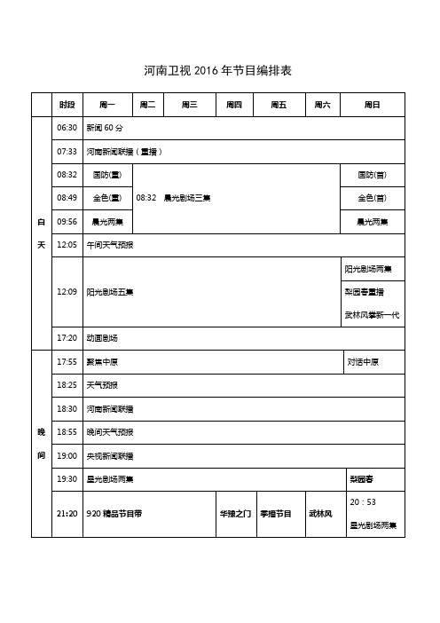 2016河南卫视节目表