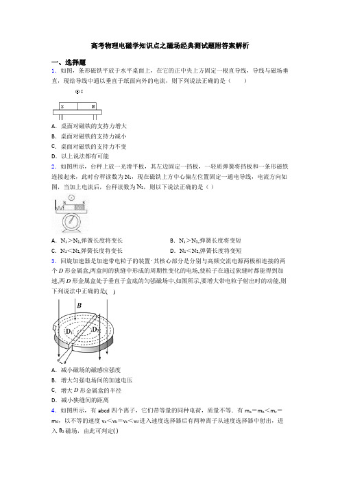 高考物理电磁学知识点之磁场经典测试题附答案解析